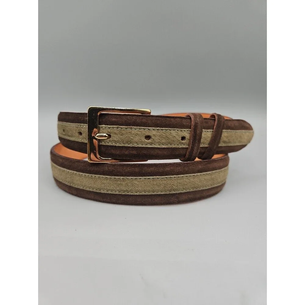 Crescent Brown Olive Green Suede Leather Belt Size 40 Hand Made In USA 1-1/8
